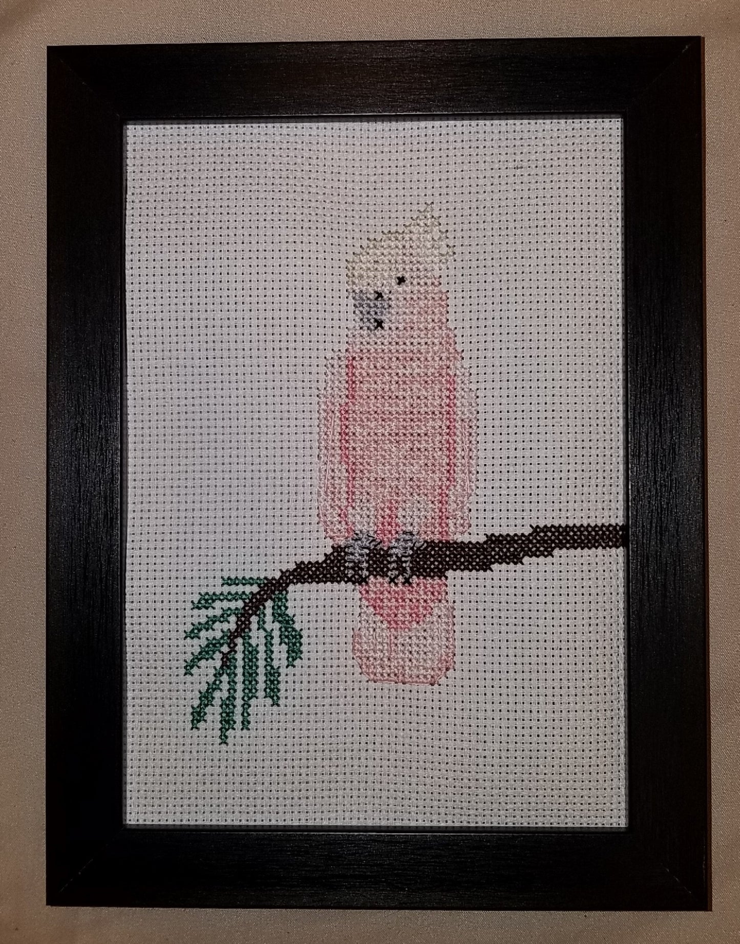 Pink Cockatoo Cross-stitch, Made-to-Order