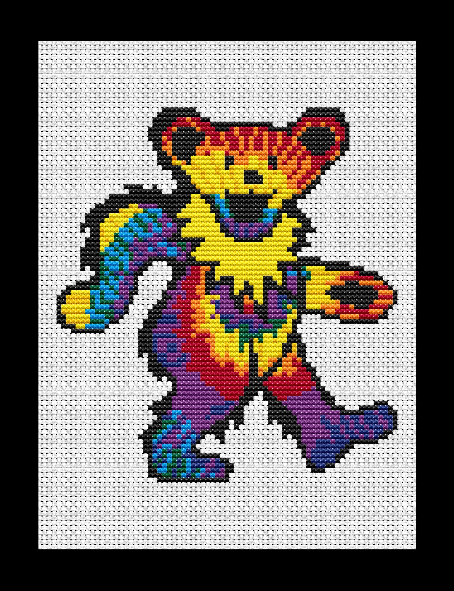 Grateful Dead Tie-Dye Bear Cross-stitch, DIY Kit
