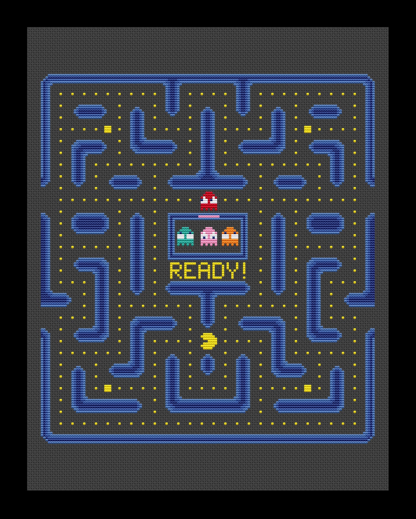 Pacman Game Board Cross-stitch, Made-To-Order