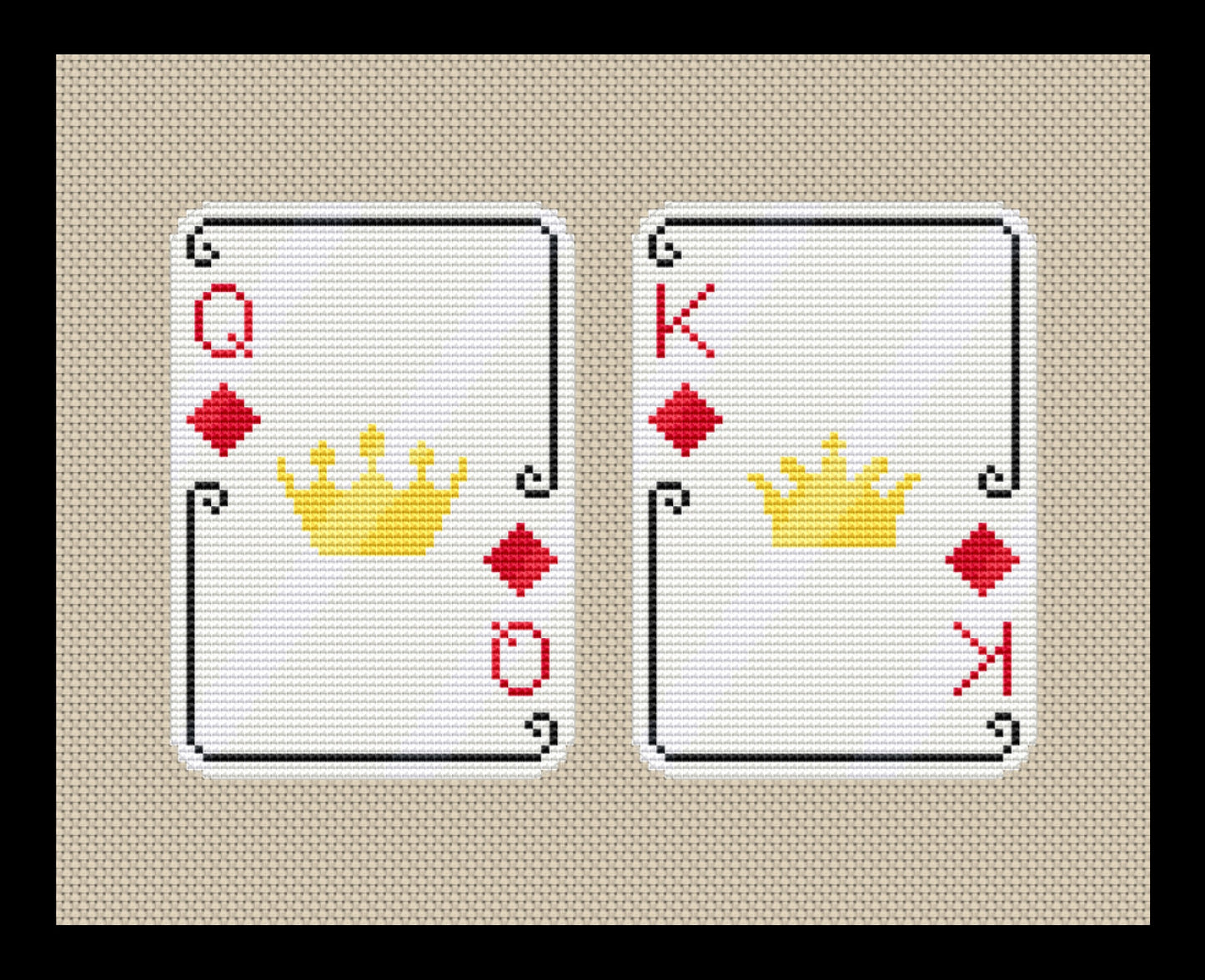 Queen and King of Clubs/Diamonds/Hearts/Spades Cross-stitch, Made-to-Order