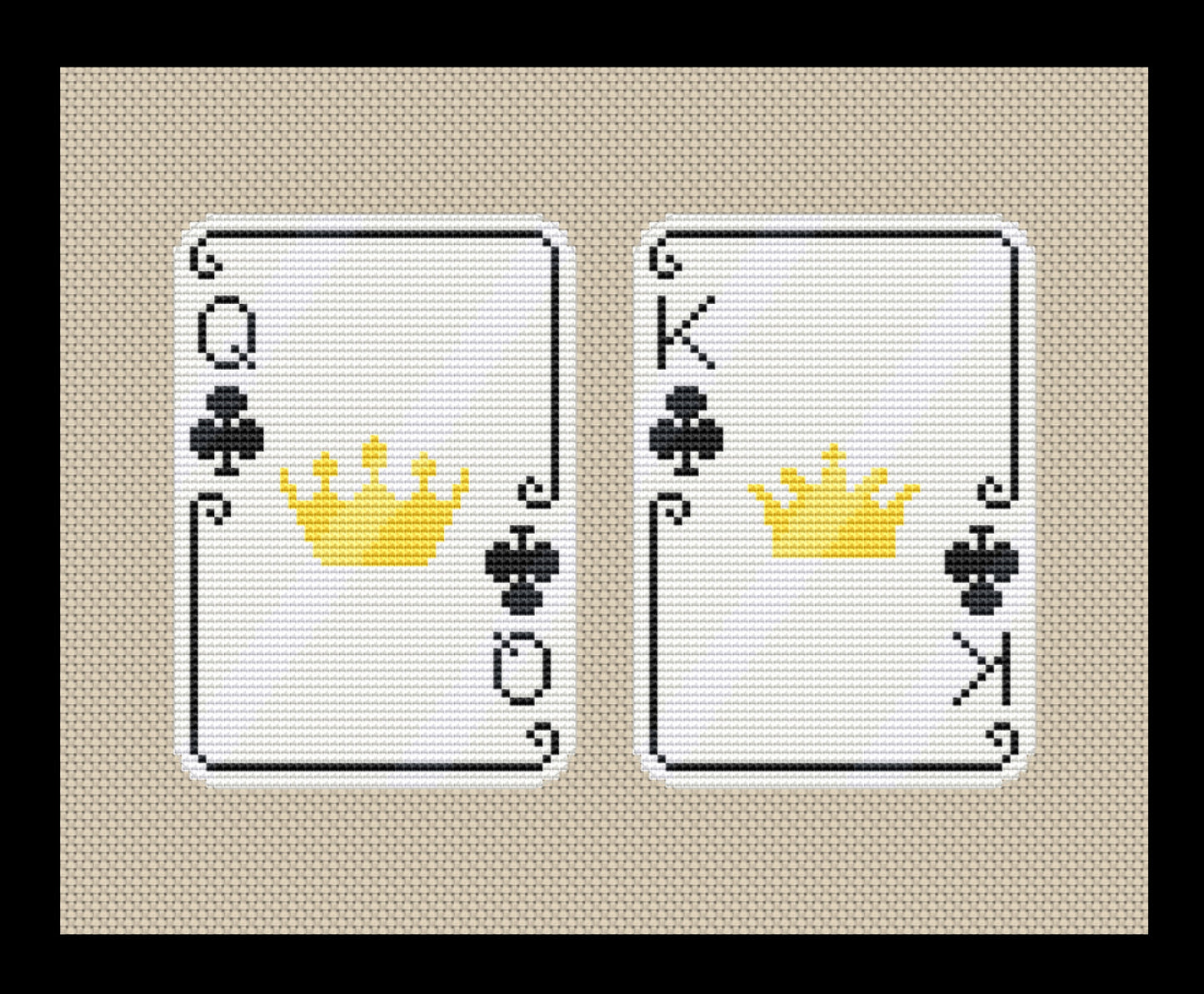 Queen and King of Clubs/Diamonds/Hearts/Spades Cross-stitch, Made-to-Order