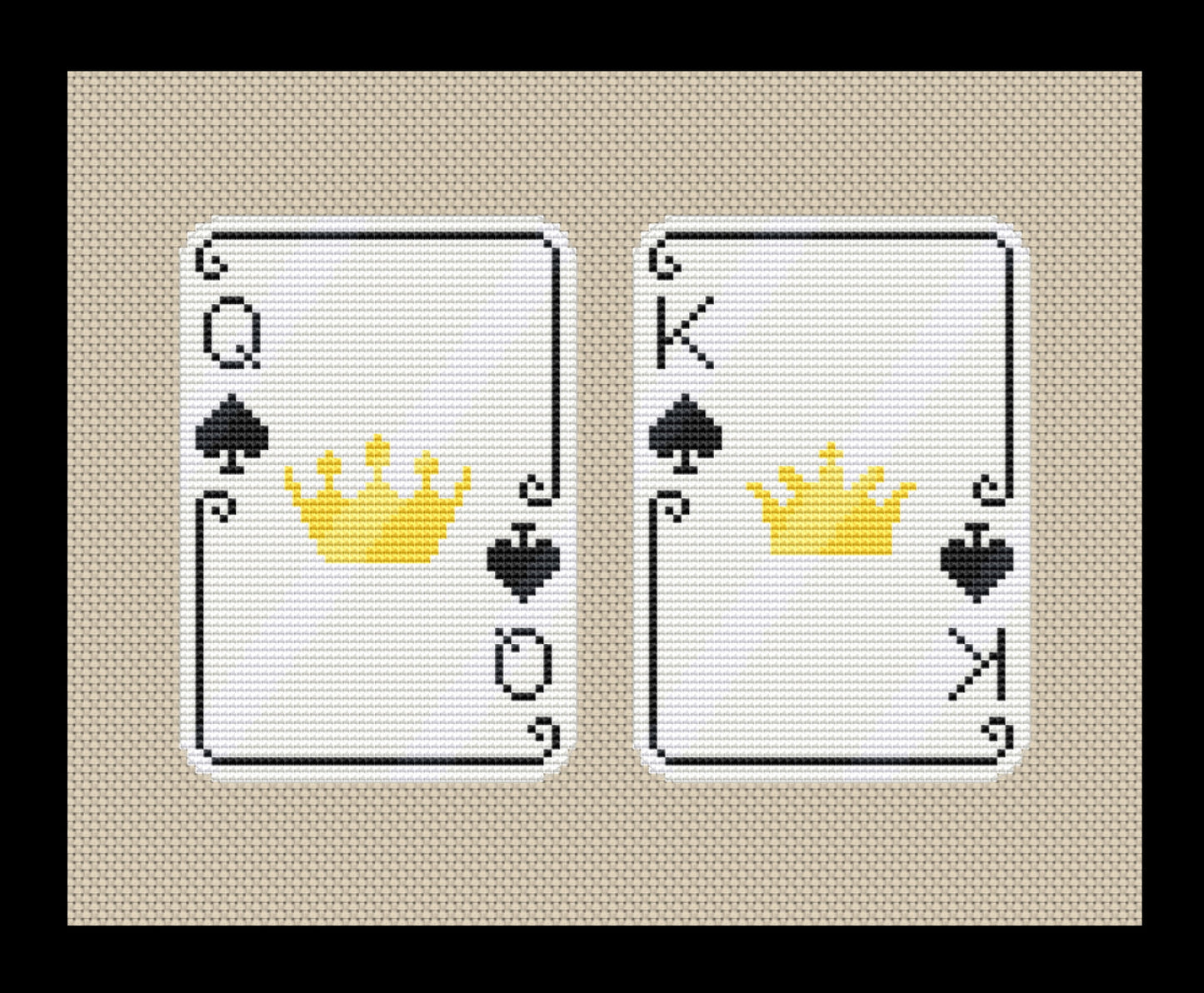Queen and King of Clubs/Diamonds/Hearts/Spades Cross-stitch, Made-to-Order