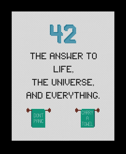 42: The Answer To Life, The Universe, and Everything Cross-stitch, Made-To-Order (The Hitchhiker's Guide To the Galaxy)