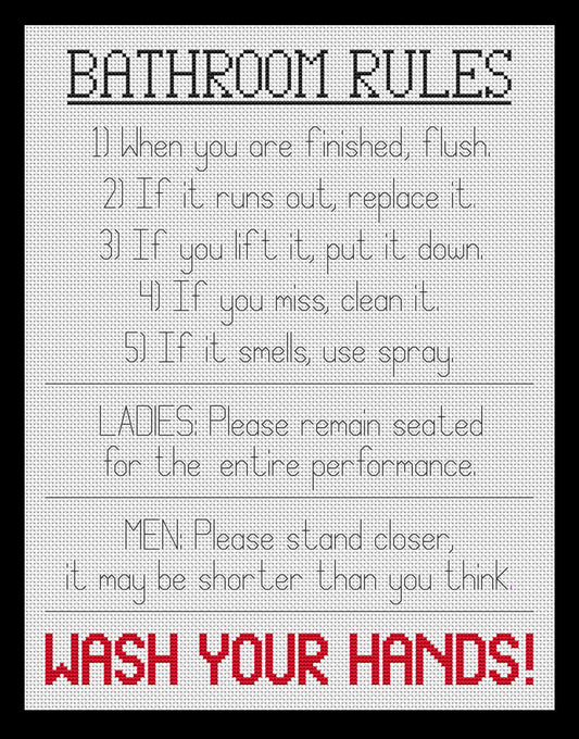 Bathroom Rules Cross-stitch, Made-To-Order
