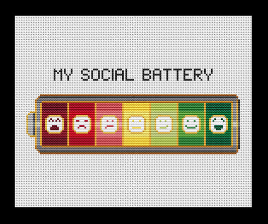 Social Battery Cross-stitch, DIY Kit