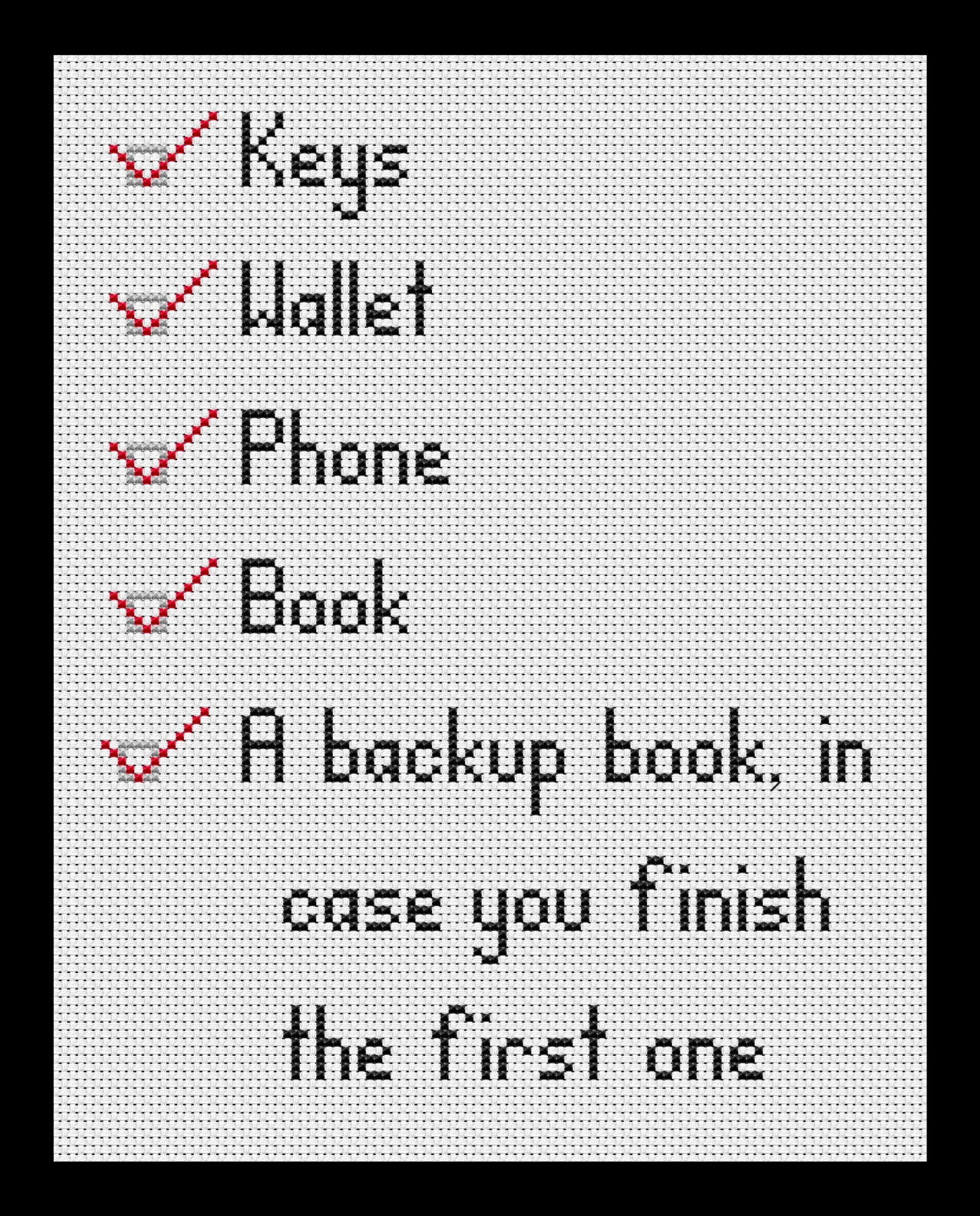 Book Lover's Checklist Cross-stitch, Made-To-Order