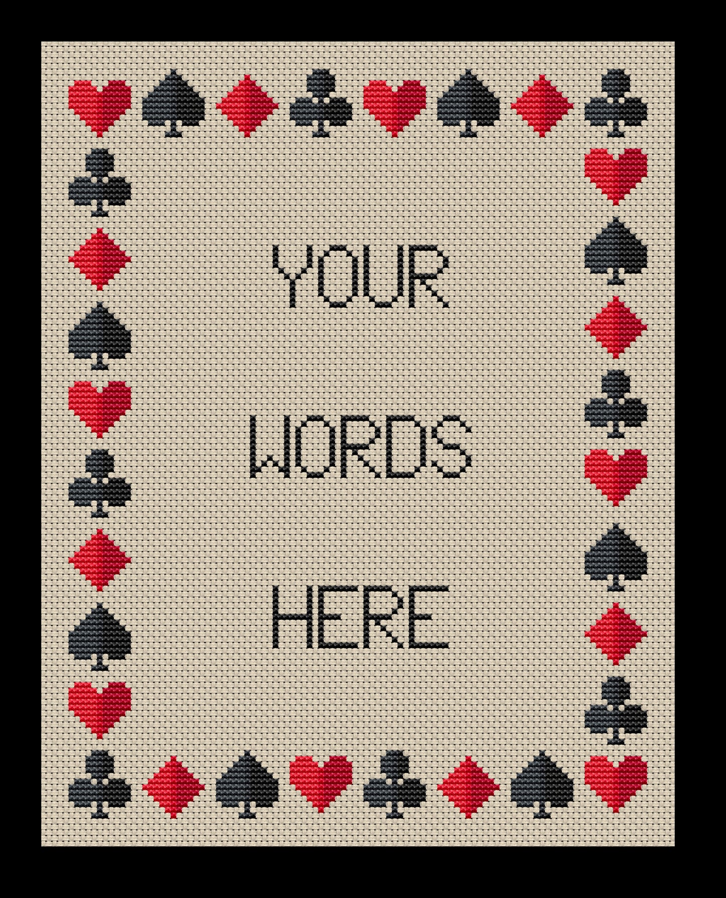 Poker Card Suits Border Cross-stitch, Made-to-Order