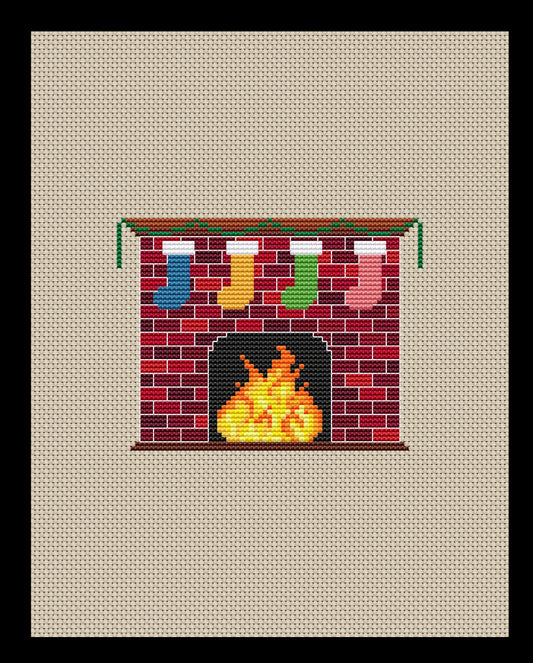 Christmas Fireplace Cross-stitch, DIY Kit