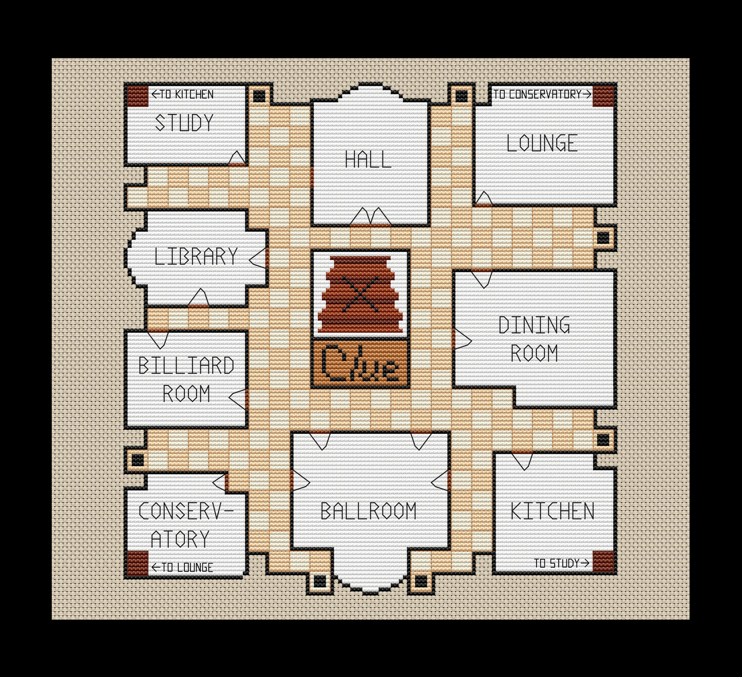 Clue Game Board Cross-stitch, Made-To-Order