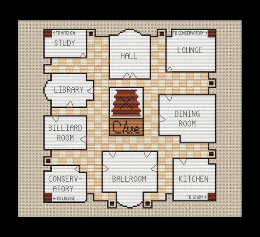 Clue Game Board Cross-stitch, Made-To-Order