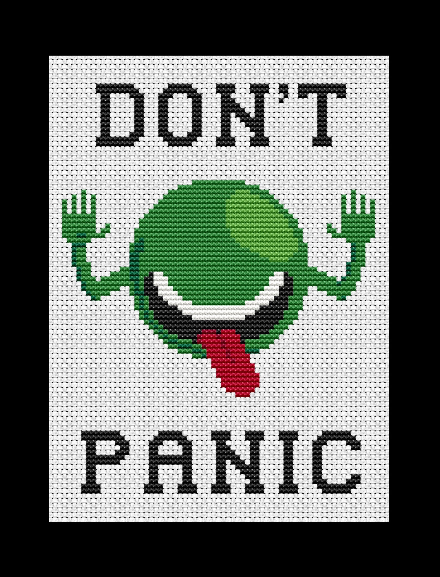 Don't Panic Alien Cross-stitch, Made-To-Order (The Hitchhiker's Guide To The Galaxy)