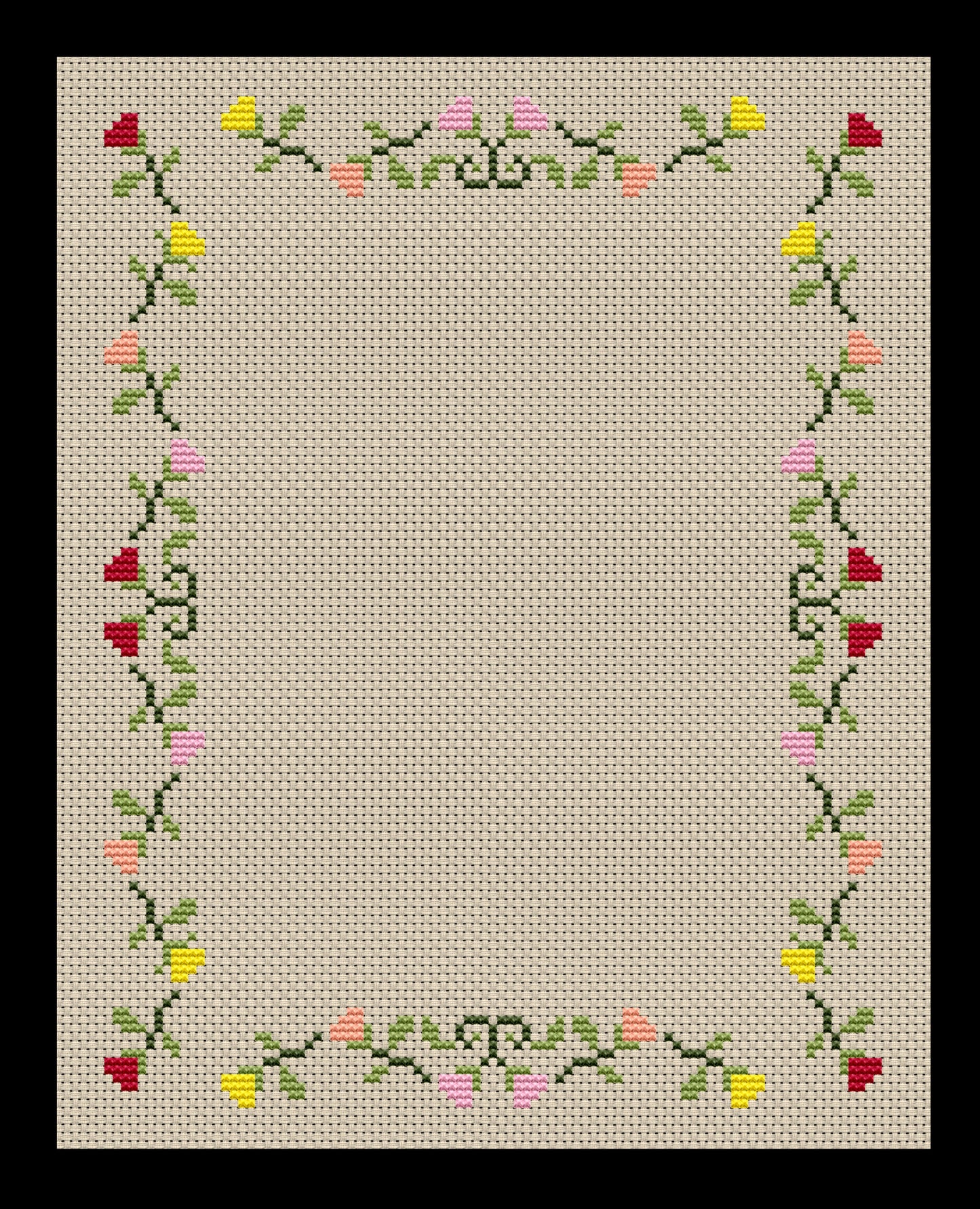 Flower Border Cross-stitch, Made-To-Order