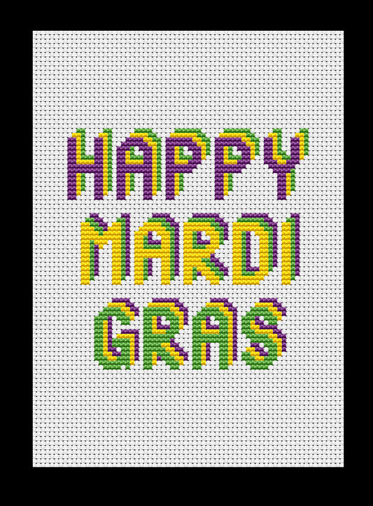 Happy Mardi Gras Cross-stitch, Made-To-Order