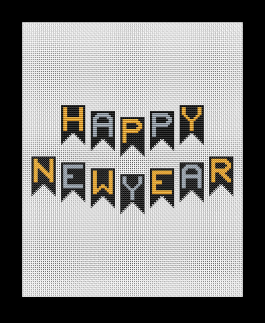Happy New Year Banner Cross-stitch, Made-To-Order