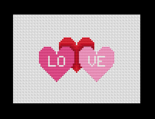 Valentine Hearts Trio Cross-stitch, Made-to-Order