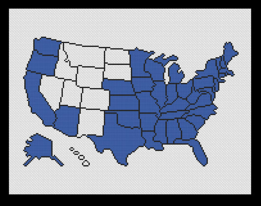 USA Map (Full Color, Your Choice of States) Cross-stitch, Made-to-Order