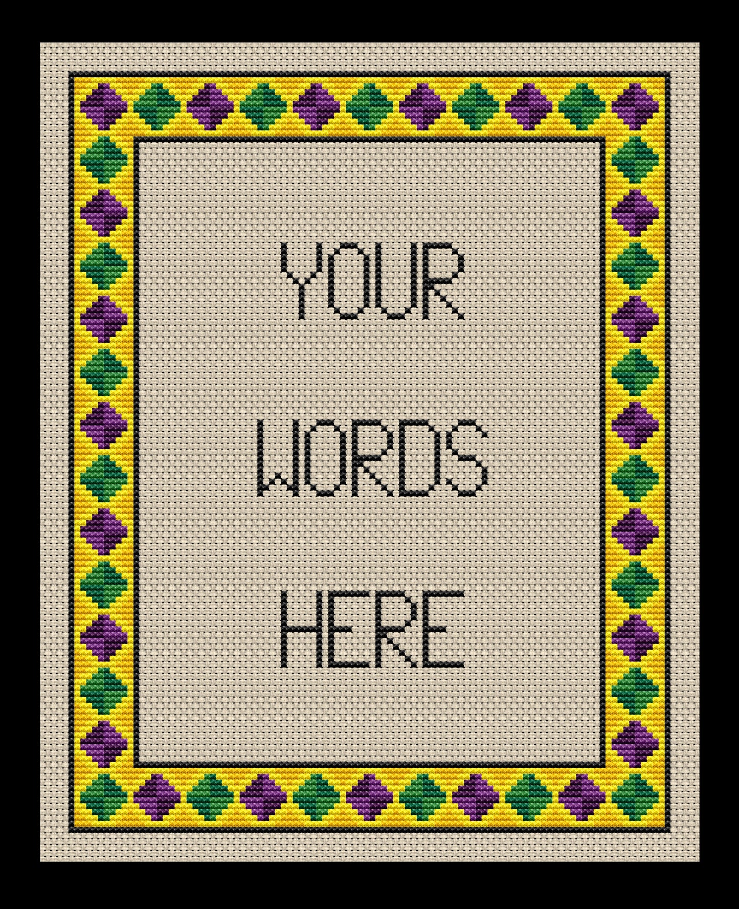 Mardi Gras Diamond Border Cross-stitch, Made-to-Order
