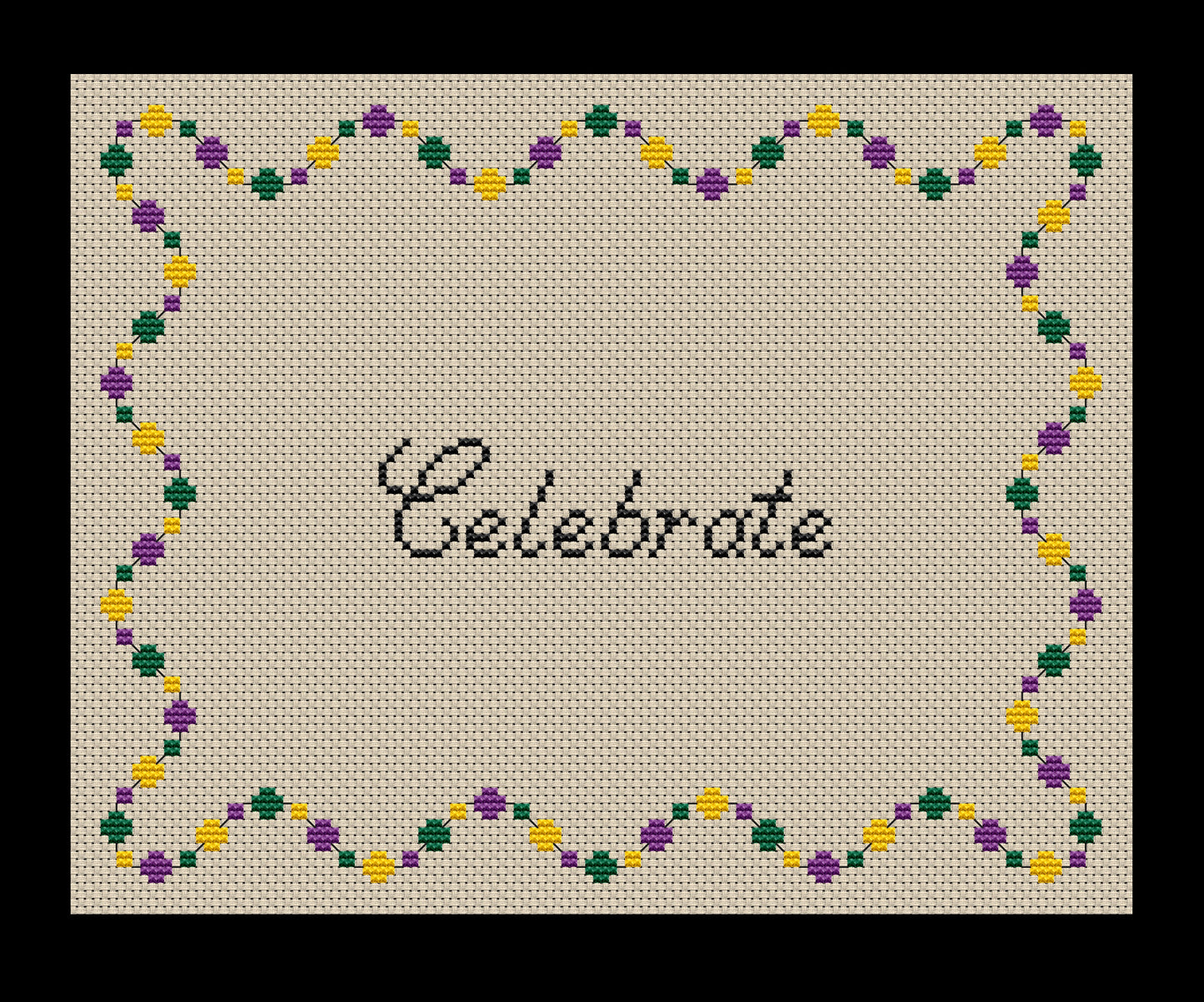 Mardi Gras Beads Border Cross-stitch, Made-to-Order