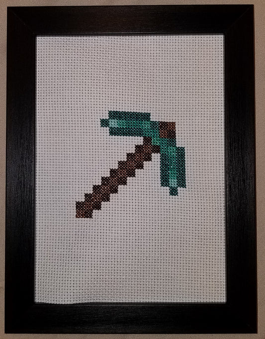 Minecraft Pickaxe Cross-stitch, Made-to-Order