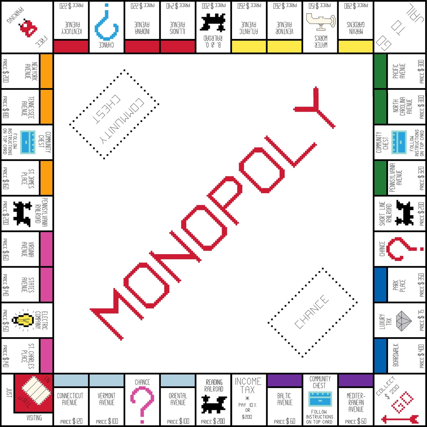 Monopoly Game Board Cross-stitch, DIY Kit