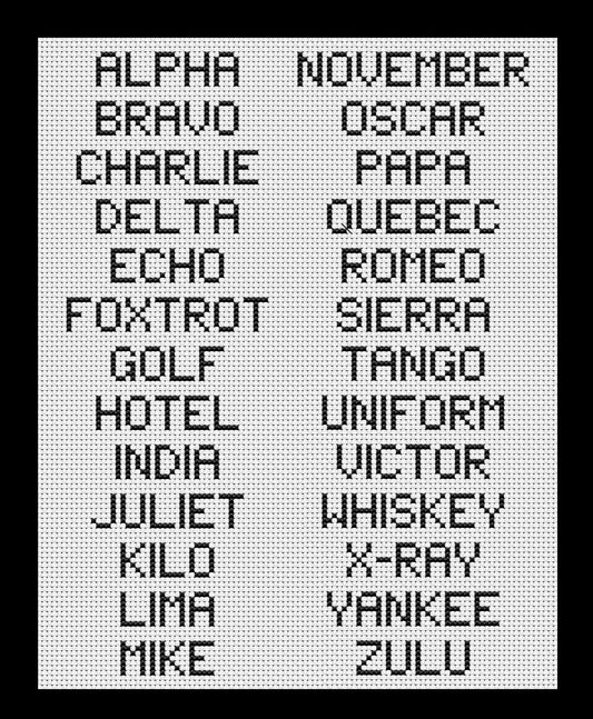 NATO Alphabet Cross-stitch, Made-to-Order