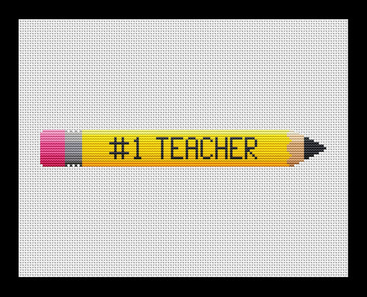 Number One Teacher Pencil Cross-stitch, DIY Kit