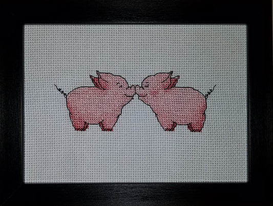 Kissing Pigs Cross-stitch, Made-to-Order