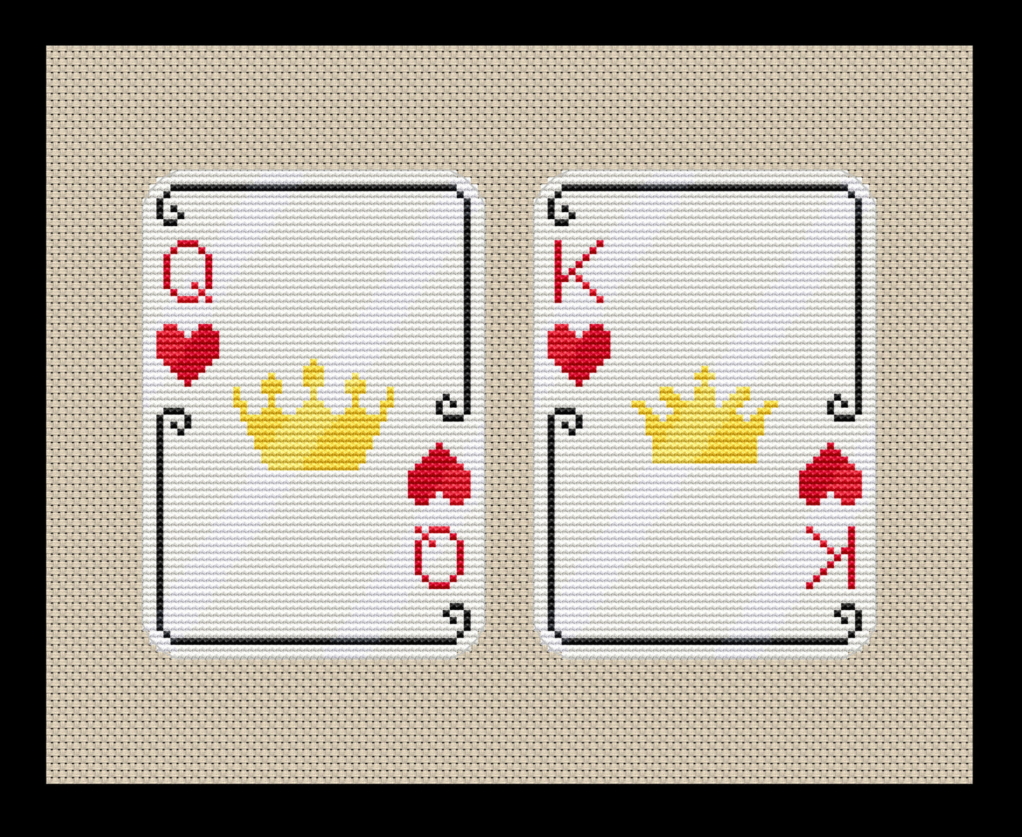 Queen and King of Clubs/Diamonds/Hearts/Spades Cross-stitch, Made-to-Order