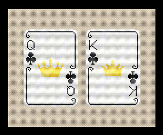Queen and King of Clubs/Diamonds/Hearts/Spades Cross-stitch, Made-to-Order