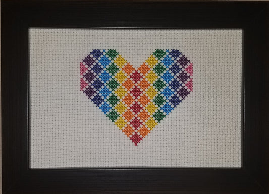 Rainbow Heart Cross-stitch, Made-to-Order