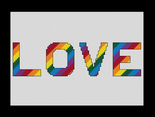 Rainbow Love Word Cross-stitch, Made-to-Order