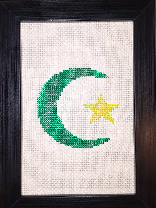 Islam Moon & Star Cross-stitch, Ready To Ship