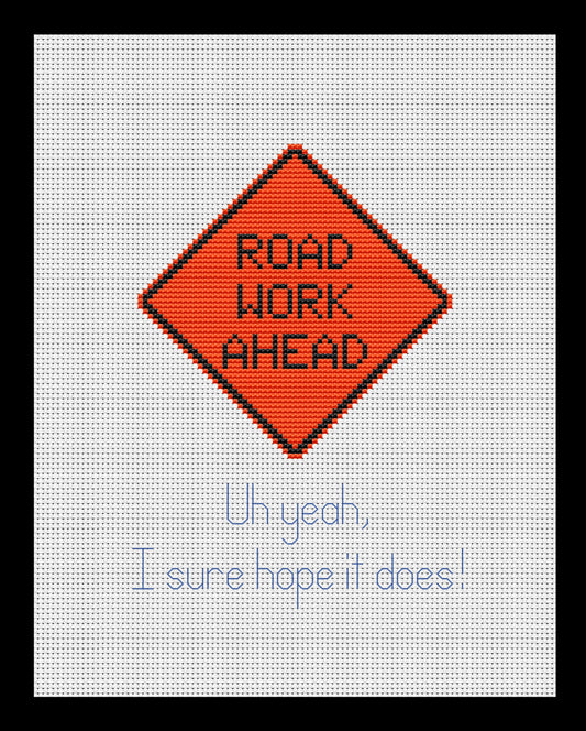 Road Work Ahead Sign (Vine Reference) Cross-stitch, DIY Kit