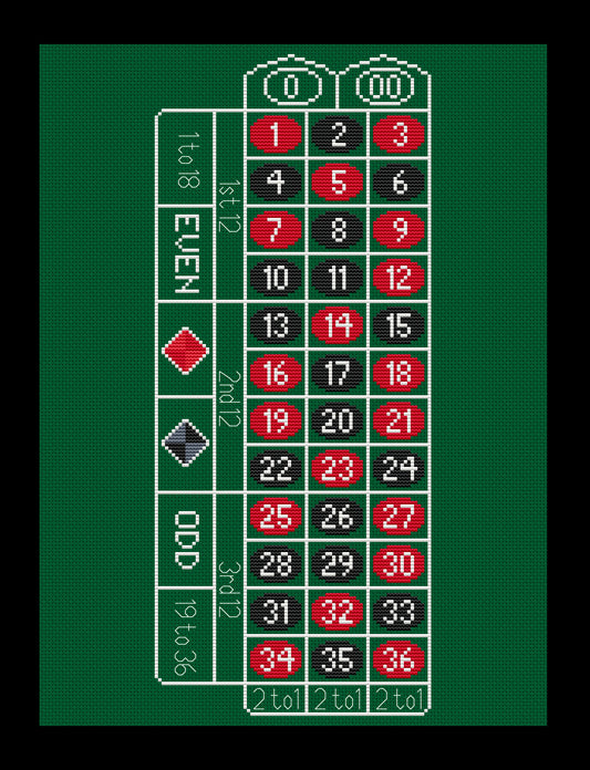 Roulette Game Board Cross-stitch, Made-to-Order