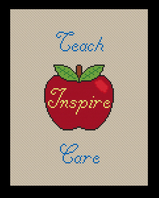 Teach, Inspire, Care Cross-stitch, Made-to-Order