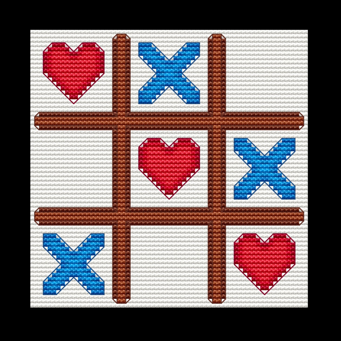 Tic Tac Toe Board with Hearts Cross-stitch, Made-to-Order