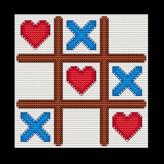 Tic Tac Toe Board with Hearts Cross-stitch, Made-to-Order