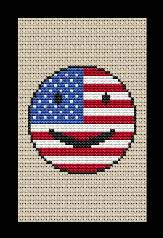 USA Smiley Face Flag Cross-stitch, Made-to-Order
