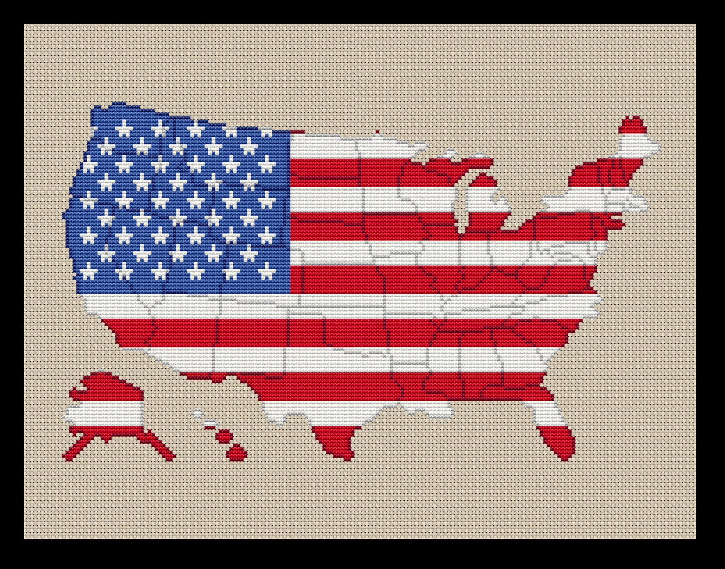USA Map Flag Cross-stitch, Made-To-Order