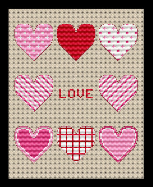 Valentine Large Hearts Cross-stitch, DIY Kit