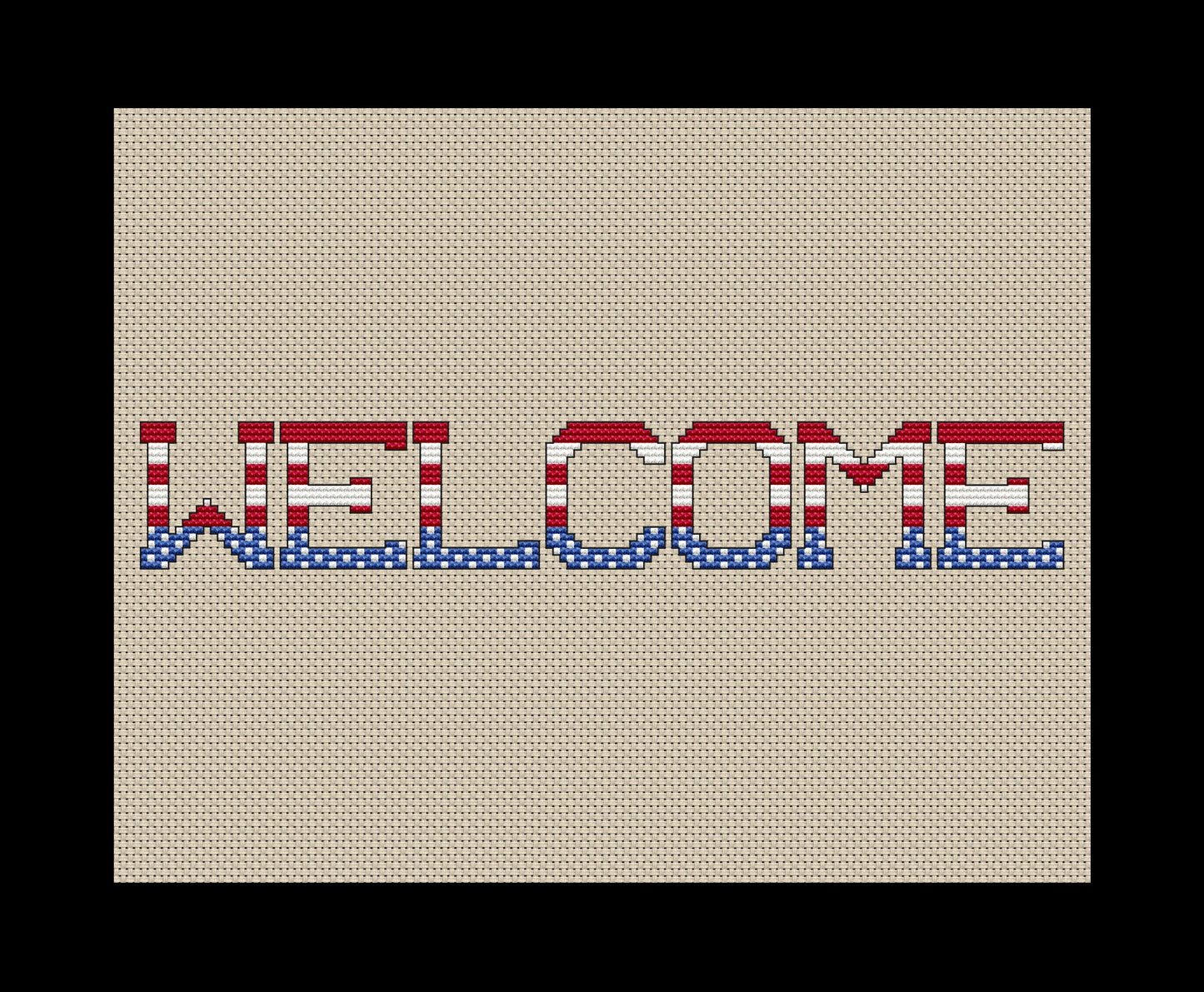 July 4th Welcome (Horizontal) Sign Cross-stitch, Made-To-Order