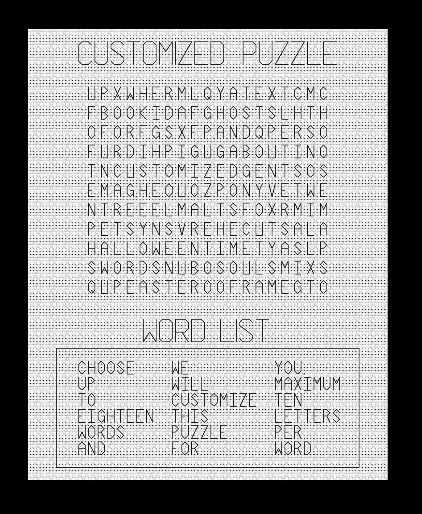 Word Search (Customizable) Cross-stitch, Made-to-Order